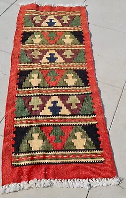 Authentic Hand Knotted Vintage Turkish Kilim Area Rug 2.7 X 1.0 Ft (1240 KAR) • $29.99