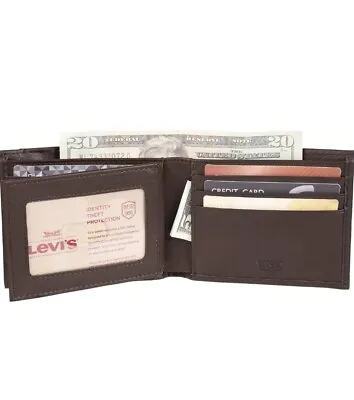 Levis Leather Extra Capacity Bifold Wallet  RFID Protection 31LV130060 Brown • $19.99