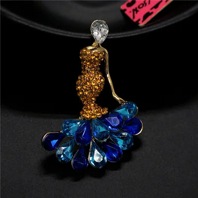 Charm Champagne Evening Dress Mermaid Crystal Lady Fashion Women Brooch Pin • £3.74