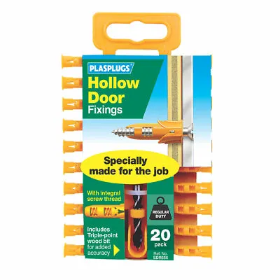 £4.99 • Buy Plasplugs Hollow Door Regular Duty Fixings Clip Pack Of 20 With A 6mm Drill Bit 