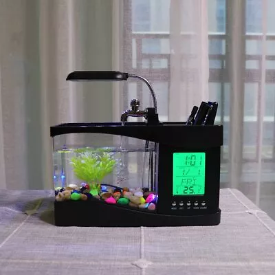 Fish Tank Mini Aquarium Beta Self Cleaning With LED Light LCD Display Screen • $61.98