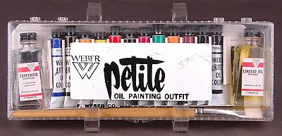 $109.99 • Buy Petite Oil Painting Outfit-F Weber-Brushes-Case-Linseed Oil-Bottles-Vtg-12 Tubes