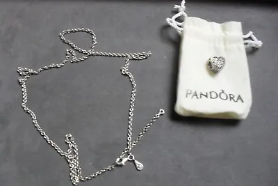 $30 • Buy Pandora Sterling Silver Necklace + Love Heart Charm  Express Post