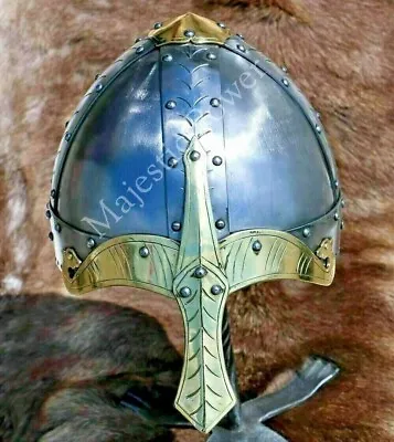 Medieval Norman Helmet With Brass Deluxe Battle Ready Viking Helmet Knight Helm • $94