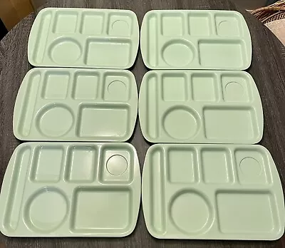 Vintage Set Of 6 Prolon Ware Melmac Melamine Green Divided Lunch Trays Camping • $19.90