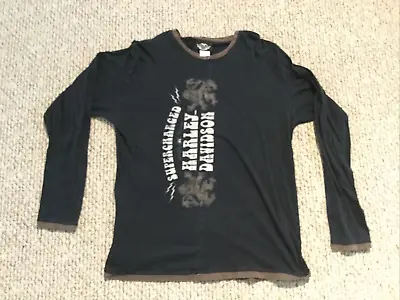 Vintage Harley Davidson Supercharged Made In USA Long Sleeve T Shirt Sze Med • $15