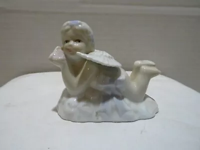 Vtg Porcelain Angel Figurine W/blue Accents • $12.95