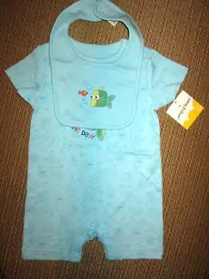 Jumping Beans Boys 3-6 Months 2pc Embroidered Catch Of The Day Romper/Bib NWT • $9