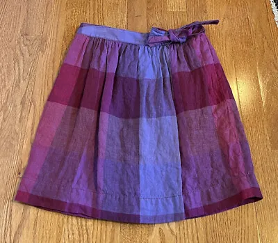 J Crew Linen Blend Faux Wrap Skirt 2 Swoon Check Purple Bow Lined SAMPLE Plaid • $10.48