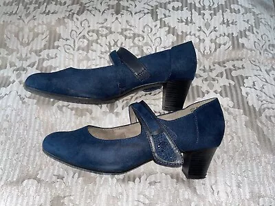 Navy Suede Effect Mary Jane Shoes By Jana. Size 7 Wide • £29.99