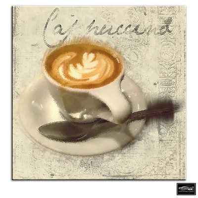 Cafe Coffee Cappuccino   Food Kitchen BOX FRAMED CANVAS ART Picture HDR 280gsm • £14.99