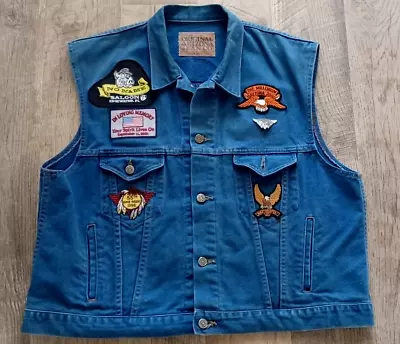 Men's VTG 90's Daytona Bike Week Motorcycle Patches Denim Jean Vest Jacket XL • $35