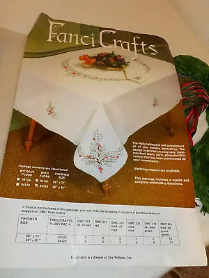 Vintage Fanci Crafts Tablecloth Embroidery Kit Christmas  Holly  59  X 91  • $20