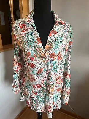 Zara Womens Springtime Floral Paisley Combo Tab Sleeve Button Up Shirt Sz M • $65.96