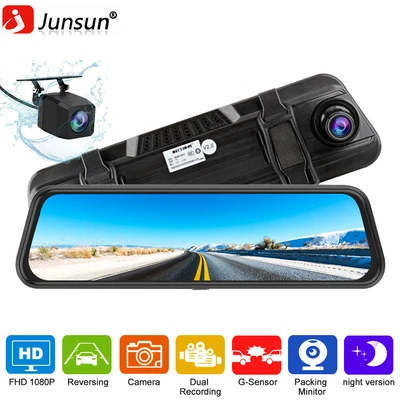 $63.99 • Buy JUNSUN 10  Dash Cam FHD 1080P Car DVR Recorder Rearview Mirror With Back Camera