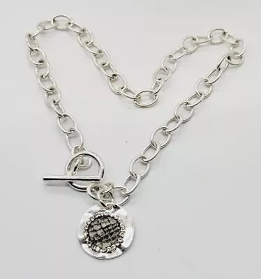 CHUNKY Chain Length Charm Necklace 18  Silver Tone Toggle Medallion • $13.50