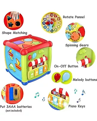 6 In 1 Multipurpose Activity Cube 18 Month Baby Musical Color Shape Sorter... • £15.99