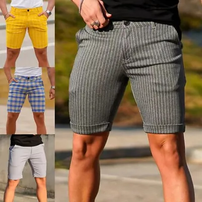 £19.52 • Buy Mens Dress Short Pants Mid Waist Chino Shorts Men's Party Plaid Skinny Mini Pant