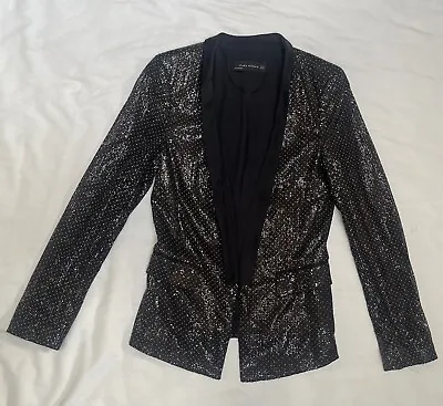 SEQUIN ZARA TUXEDO BLAZER BLACK JACKET PARTY Excellent Condition • $55.99