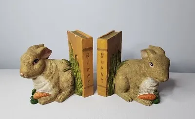 Vintage Style Easter Bunny Rabbit With Carrot Bookends- Heavy Resin • $51