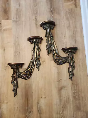 2-DOROTHY DRAPER  STYLE   Tassels Ribbon Mirrored Wall Sconce Shelves • $450