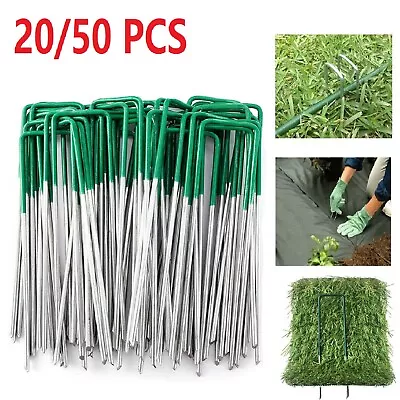 20/50 Pcs U Artificial Grass Pins Garden Turf Fabric Galvanised Securing Staples • £4.99