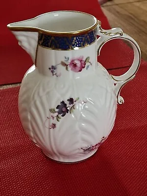 Coalport Caughley Mask-Head Jug Bone China White With Flowers Cobalt Neck • £12