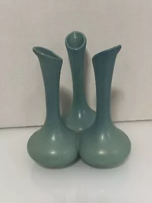 Van Briggle Signed Tri Tip Bud Vase Turquoise Matte Vintage • $85