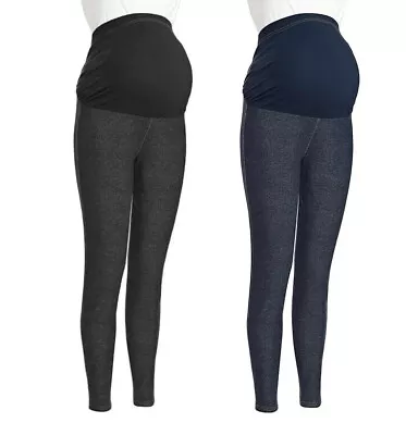 Full Ankle Length Cotton Over The Bump Maternity Denim Look Leggings-Jeggings • £12.99