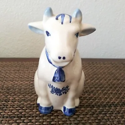 Delft Cow Creamer Pitcher Vintage Hand Painted Blue Floral Holland Ceramic • $14