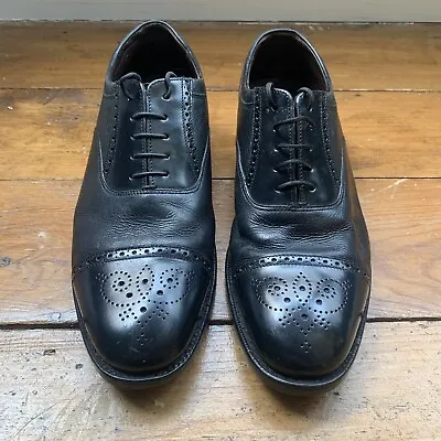 Loake Black Higham Leather Semi Brouges Shoes Oxford Country UK 9 • £51.99