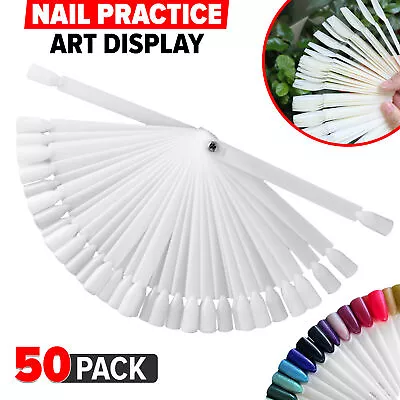 Nail Practice Art Display Polish Tips Fan Sticks Wheel False Clear Colour 50Pcs • £1.89