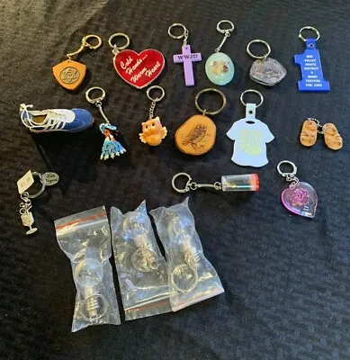 $13.99 • Buy Large Lot Of 18 Vintage Keychain & Ring Fobs, Adidas Sneaker Lights Vegas & More