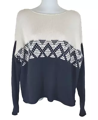 Madewell Sweater Medium Black Cream Wool Yak Hair Blend Fair Isle Boatneck • $18.95