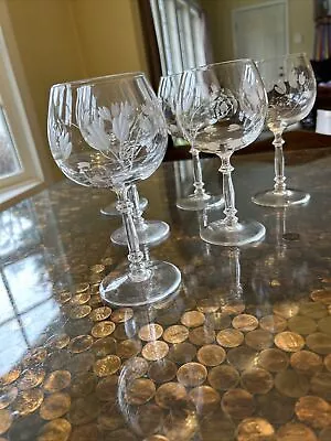 Vintage Floral Etched Clear Crystal Tulip Stemware Wine Glasses! Fostoria Maybe? • $9.98