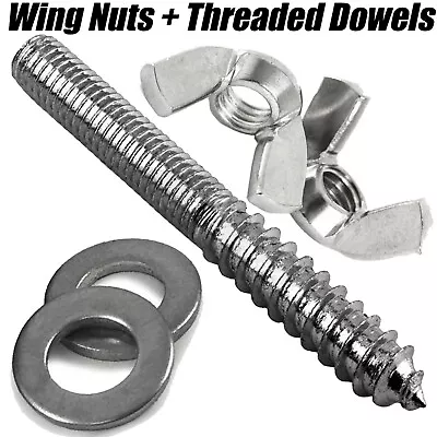 M4 M5 M6 M8 M10 Wood To Metal Dowels Hanger Bolts Screws + Wing Nuts Washers Kit • £2.95