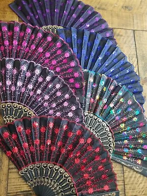 Fabric Embroidered Folding Handheld Fan Sequins Party Bridals Wedding USA Seller • $6.49