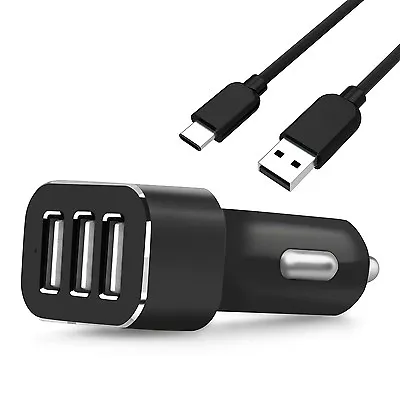 New Fast 3 In 1 Multiple Port 12V 24V In Car Charger Socket Lighter USB-C Cable • £12.99