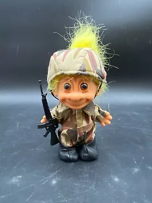 Vintage Russ 5” Troll Doll Army Military Soldier Gun Rifle Camo Yellow Hair • $14.99