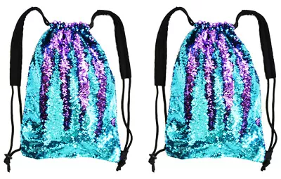 Mermaid Reversible Sequin Backpack Aqua Purple Black Bag TWO Pack Bundle LOT  • $12