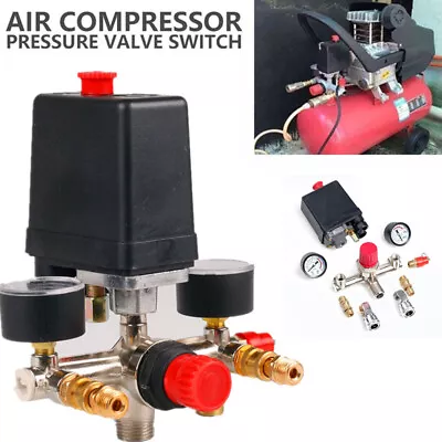 90-120PSI Air Compressor Pressure Control Switch Valve Manifold Regulator Gauge • $32.28