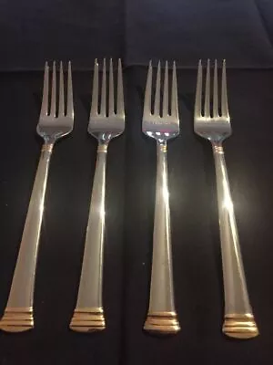 8 Lenox Eternal Gold Salad Forks Dessert Fork - Flatware Silver With Gold Trim • $48