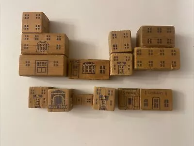 Vintage Wooden Building Blocks. Buildings/store Fronts.  Lot Of 13 Pieces. • $14.70