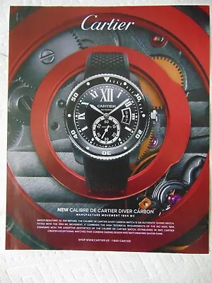 2015 CALIBRE DE CARTIER DIVER CARBON WATCH Vintage Art Print Ad • $12