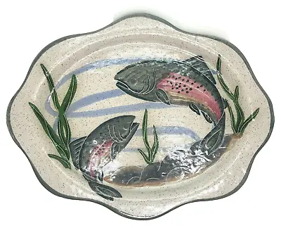 Mexican Oval Fish Platter Southwestern Stoneware Pottery Hand Painted Signed 17  • $39.97