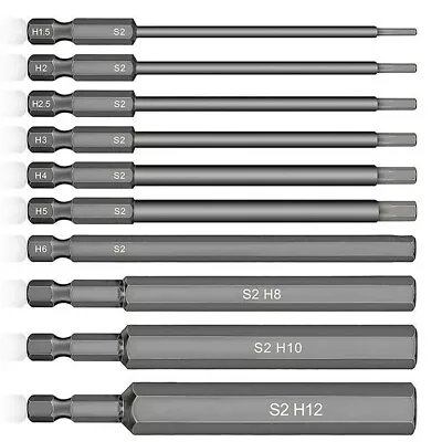 10* Hex Key Allen Bit Set Quick Change Connect Impact Driver Drill Metric Long • £9.59