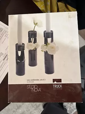 NEW Retro MODERN Vase Candleholder Set Of 3 Color Bloom Black Truck Studio Nova • $4