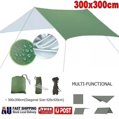 3x3M Hammock Camping Tarp Rain Fly Waterproof Tent Shelter Canopy Sunshade Cloth • $30.90