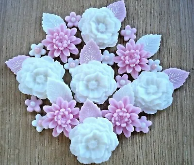 £7.10 • Buy 3 -PINK ROSE BOUQUET Edible Sugar Paste Flowers Cup Cake Decorations Toppers