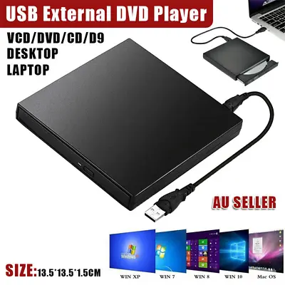External DVD Drive CD ROM Writer Burner Player USB For Laptop Mac Windows 7/8/10 • $20.49